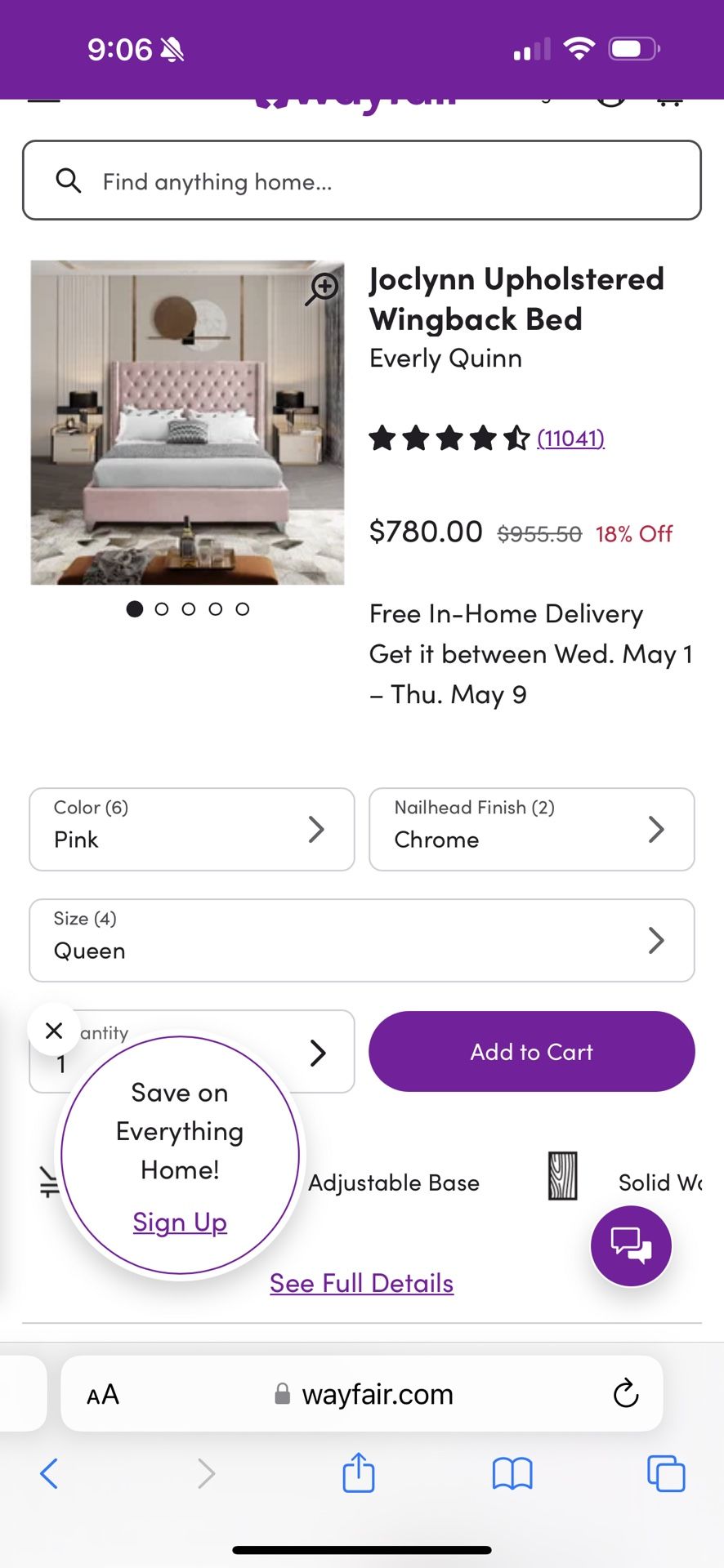 Pink Upholstered Queen Bed Frame