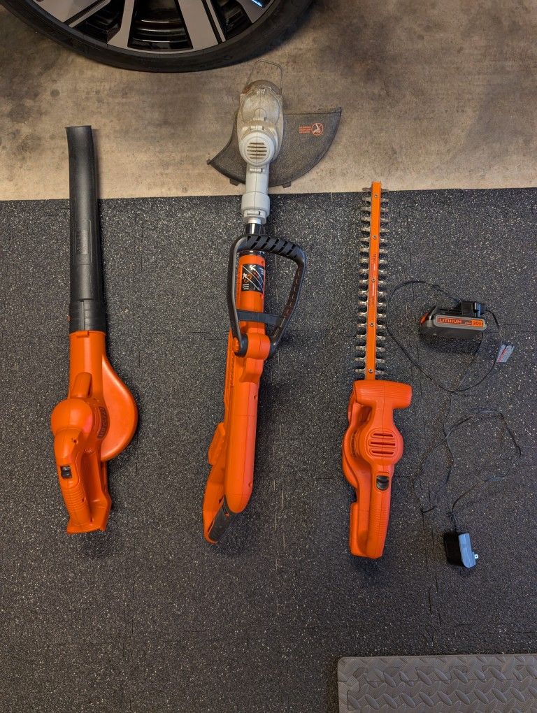 Battery Blower, Weed Whacker, and Timmer