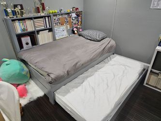 Twin Bookcase Bed with Bulletin Board and Trundle and 2 mattresses