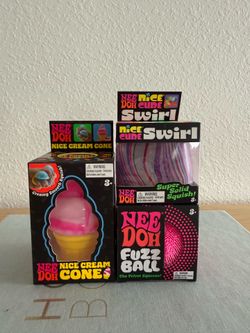 NeeDoh Squish Bundle – Nice Cube Swirl, Fuzz Ball & Nice Cream Cone