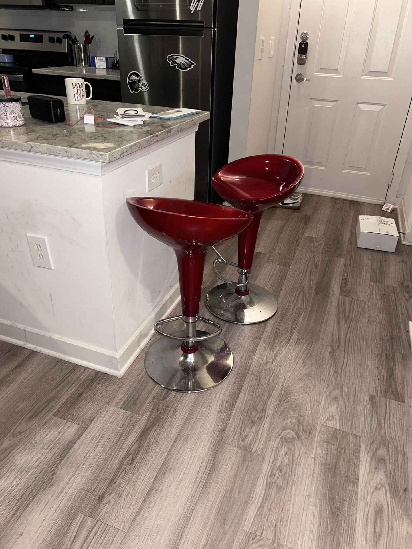 Red Bar Stools Set