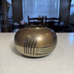 ✨ Vintage MCM Brass Art Ware Bowl / Vase – Geometric Design