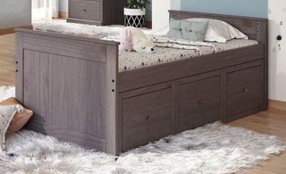 Brand New Grey Twin Size Bed Frame w Trundle Drawers