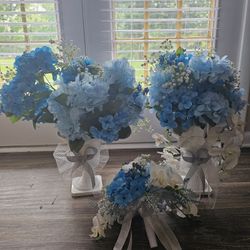 Blue Hydrangea And Orchid Wedding Flowers And Bouquet 