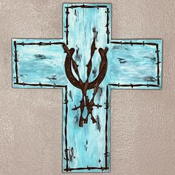 Handmade Pallet Wood Cross With Antique Barb Wire