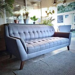 Gray Mid-Century Modern Tufted Sofa