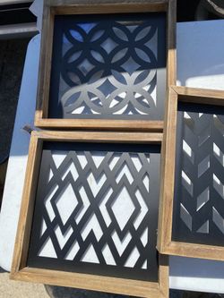 3 Wood And Metal Framed Wall Decor 