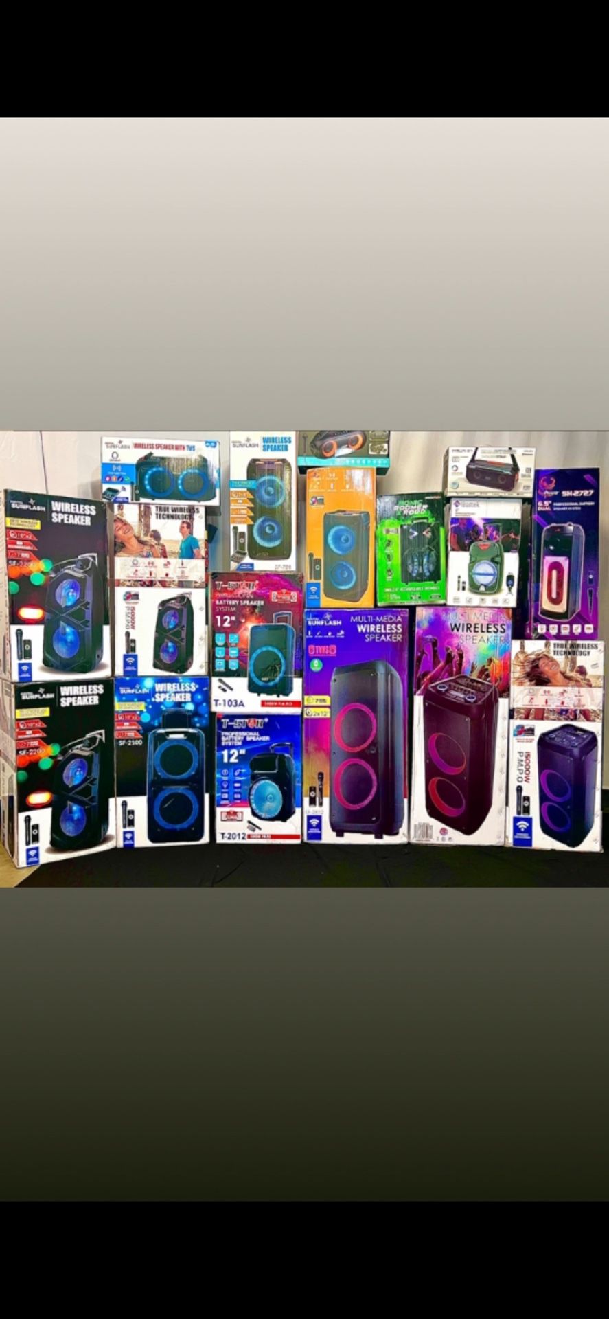 Bluetooth Karaoke Party Speakers, FM Radio USB, TF Card, Rechargeable and more.... all Brand New 