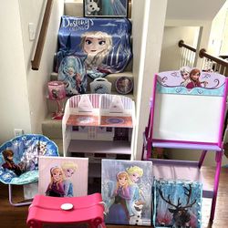 Huge Lot Of Disney Frozen Room Decor, Lamp, Clock, Wall Art,  Book Shelf, Easel, Ride-On, Recorder & More! ($155 For All)