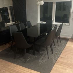 Black tempered glass Dining Table And 8 Dining Chairs