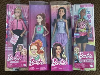 Barbie Fashionistas Purple Sequined Dress, Future Leader Doll, Fashionistas Red Hair Doll, You Can Be Anything Makeup Artist Doll