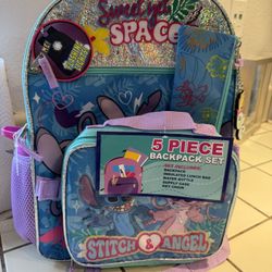 LILO & STITCH BACKPACK WITH iNSULATED LUNCH BAG, WATER BOTTLE., SUPPLY CASE AND KEYCHAIN