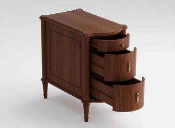 🌟 Solid Wood Veneer Narrow End Table with Charging Station | 3-Drawer Nightstand | Brown