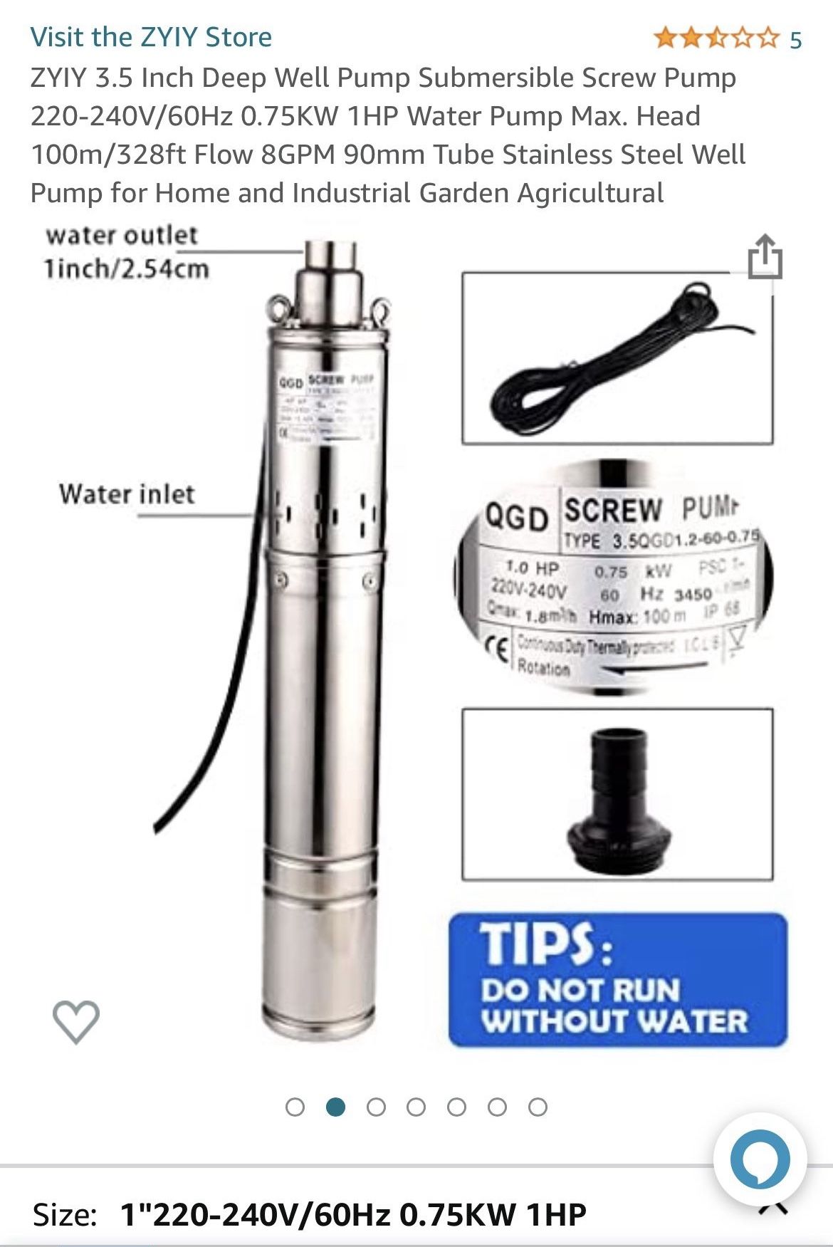 ZYIY 3.5 Inch Deep Well Pump Submersible Screw Pump