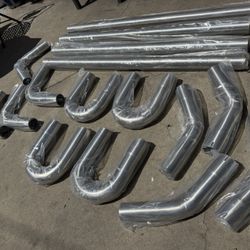 16 Pieces Universal 2.5 Inches Stainless Steel DIY Custom Exhaust Tubing Mandrel Bend Pipe Straight & U-Bend Kit