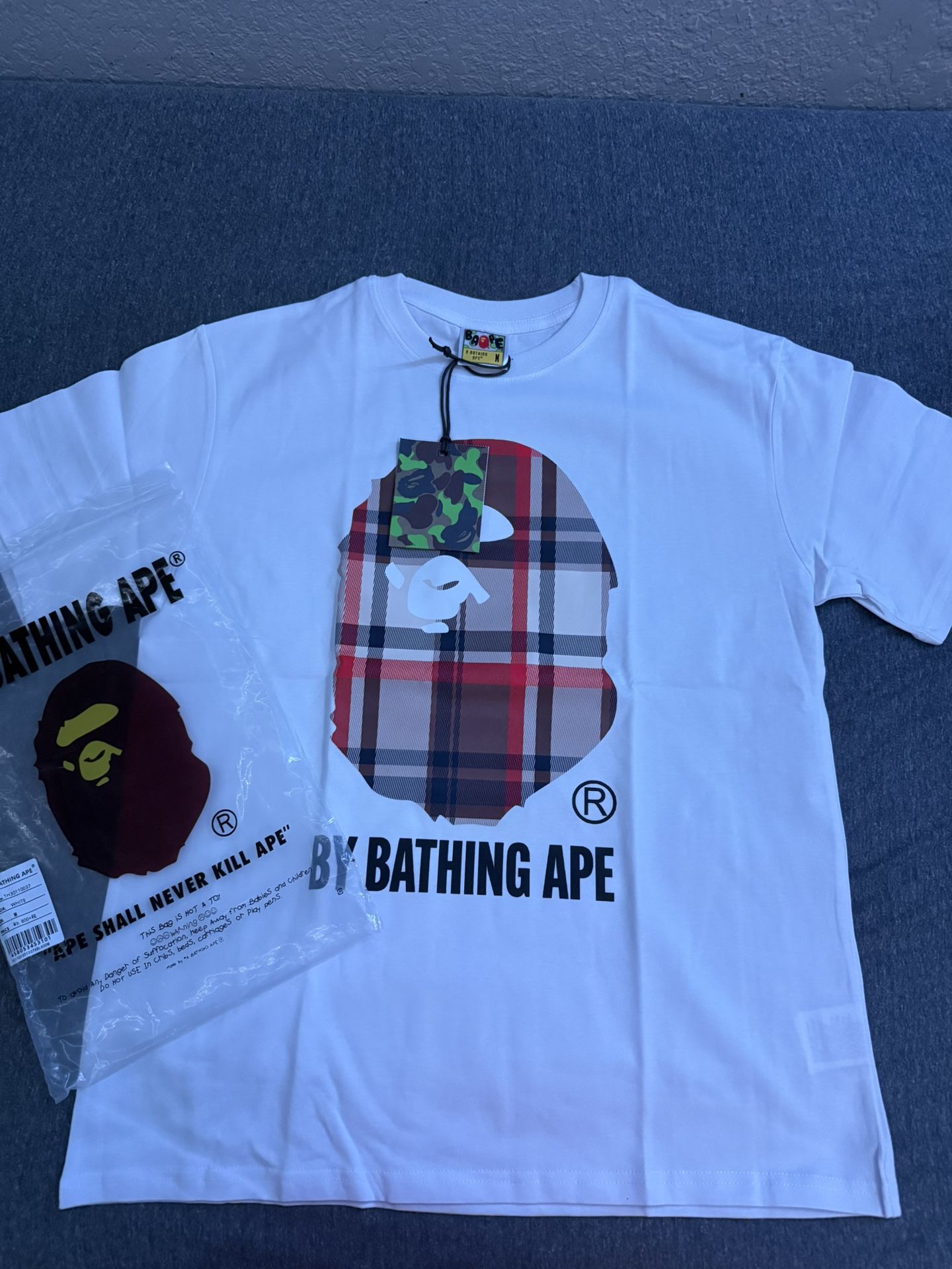 White bape burberry tee size medium 