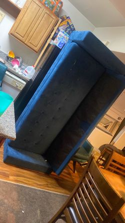 Blue velvet couch