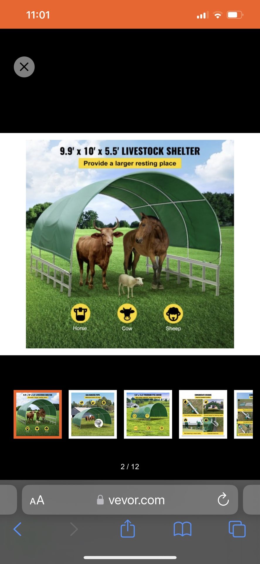 VEVOR Livestock Shelter, 9.9'x 10'x 5.5' Corral Shelter, Steel Metal