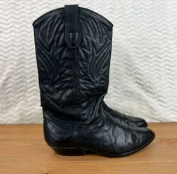 Topy Cowboy Boots Womens 1"  Black Leather Slip On Rodeo Southwestern Distressed Size 6