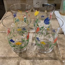 Hallmark Floral Hand Painted Glass Votive Holders