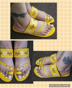 Yellow Toe Ring Strappy Sandals