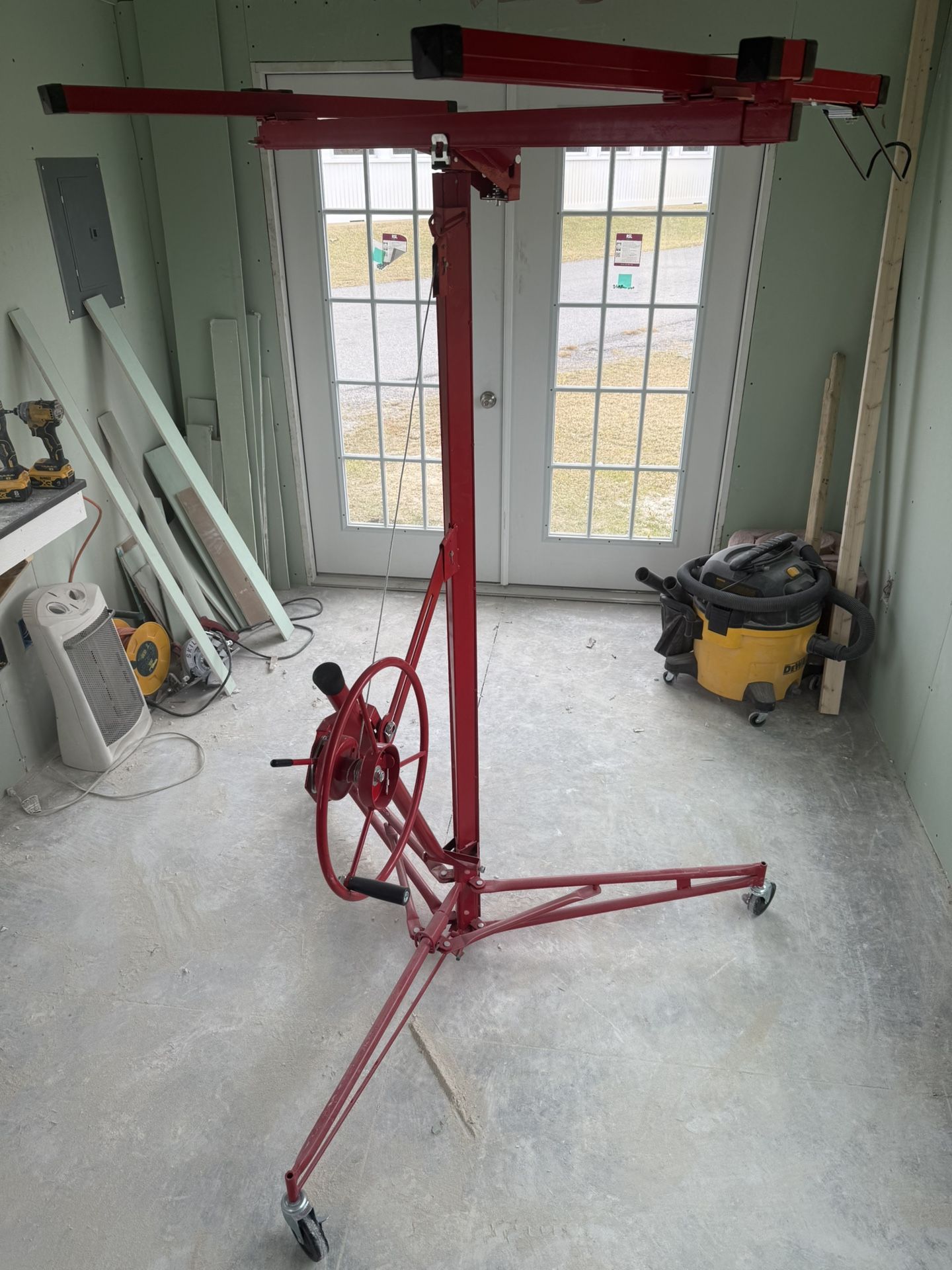 16Ft Drywall Rolling Lifter Panel Hoist Jack Tool with Caster Construction Lockable Tool Perfect for Both Home & Commercial Use