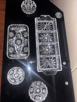 Beautiful 5 Piece Vintage Set Of Crystal Dishes 