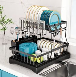 2 tier dish drying rack BLK