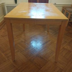 Wooden Table (With Leaf) And 4 High Chairs 