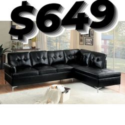 Black Leather Modern Sectional New