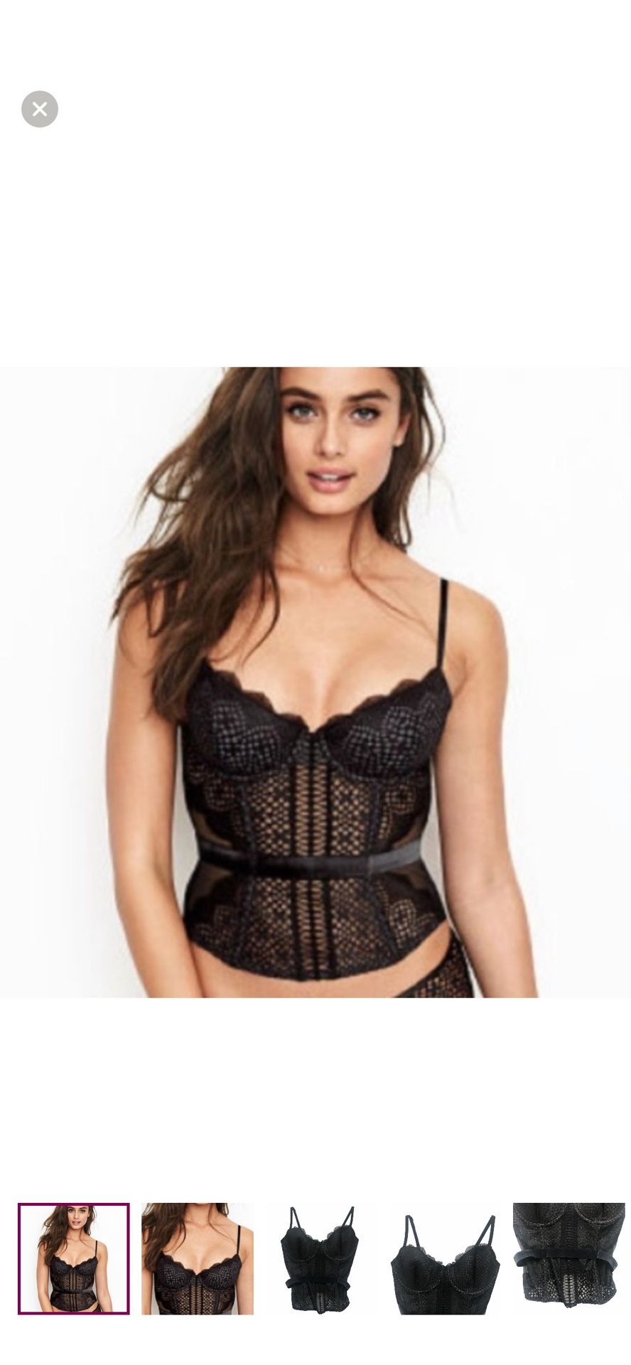 Victorias Secret Black Sheer Mesh Floral Lace Velvet Bustier Boning Corset 34C