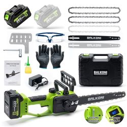 12 Inch Cordless Brushless Electric Chainsaw, 9000RPM High Speed Upgraded Motor, 2*4.0Ah Battery & Auto Oiler,3× Chains, Lightweight Compact Handheld 