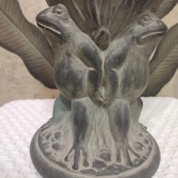 4 Standing Frogs Holding Classic Urn Vase 13" Rustic Matte Grey Greenish Taiwan