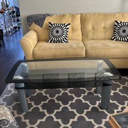 Glass Black And Gray Coffee Table With Side Table