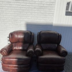 Brown Leather Oversized Recliners (Set of 2) – Comfortable & Heavy Duty