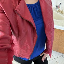 INC Red Leather Jacket (Size S)