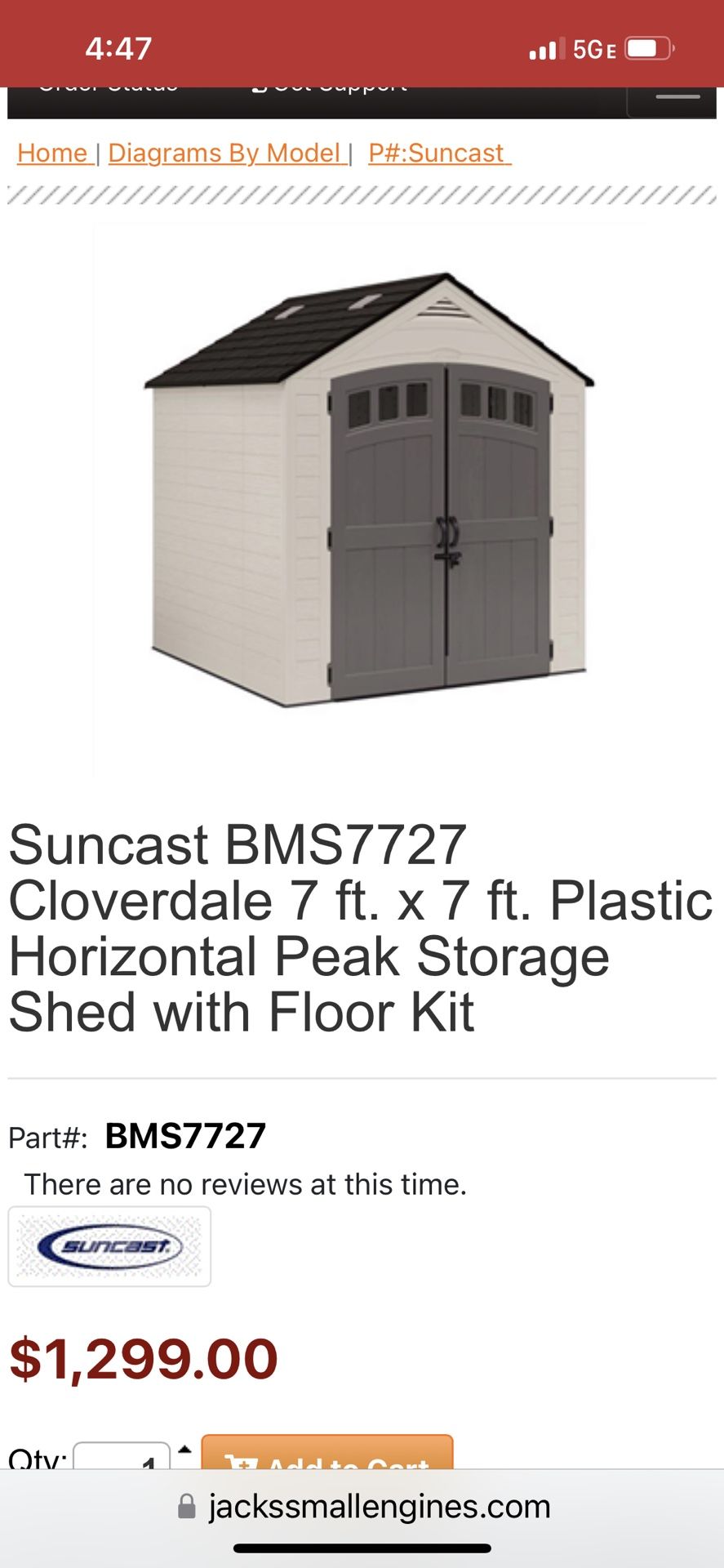 Suncast 7x7 Shed, 52 OFF