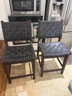 Pottery Barn Fenton Woven Leather Counter Stools (24”) – Set of 2