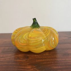Pumpkin Art Glass Paperweight Handblown Swirl Fall Home Halloween Decor Vintage