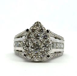 3.50CT Diamond Ring 14K White Gold Pear Cut 10.7g G-H VS2-SI1 (A1D025718)