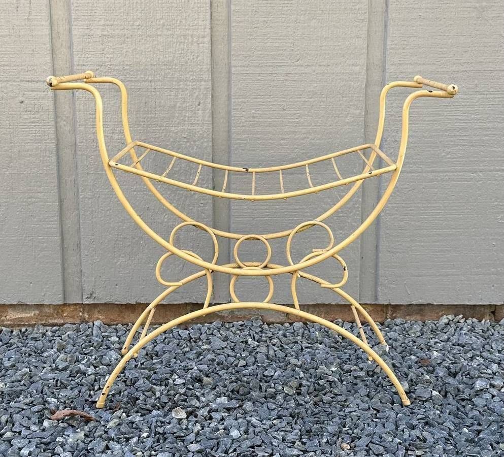 Antique Mid Century MCM Hollywood Regency Vanity Stool Iron Chair