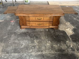 Solid Wood Coffee Table with Dual-Sided Drawers & Slide-Out Trays, good storage space