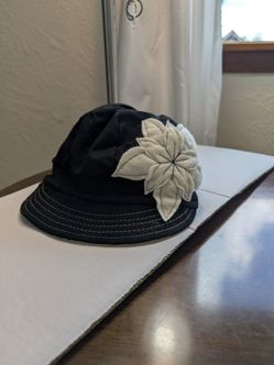Black Bucket Hat with Flower Appliqué