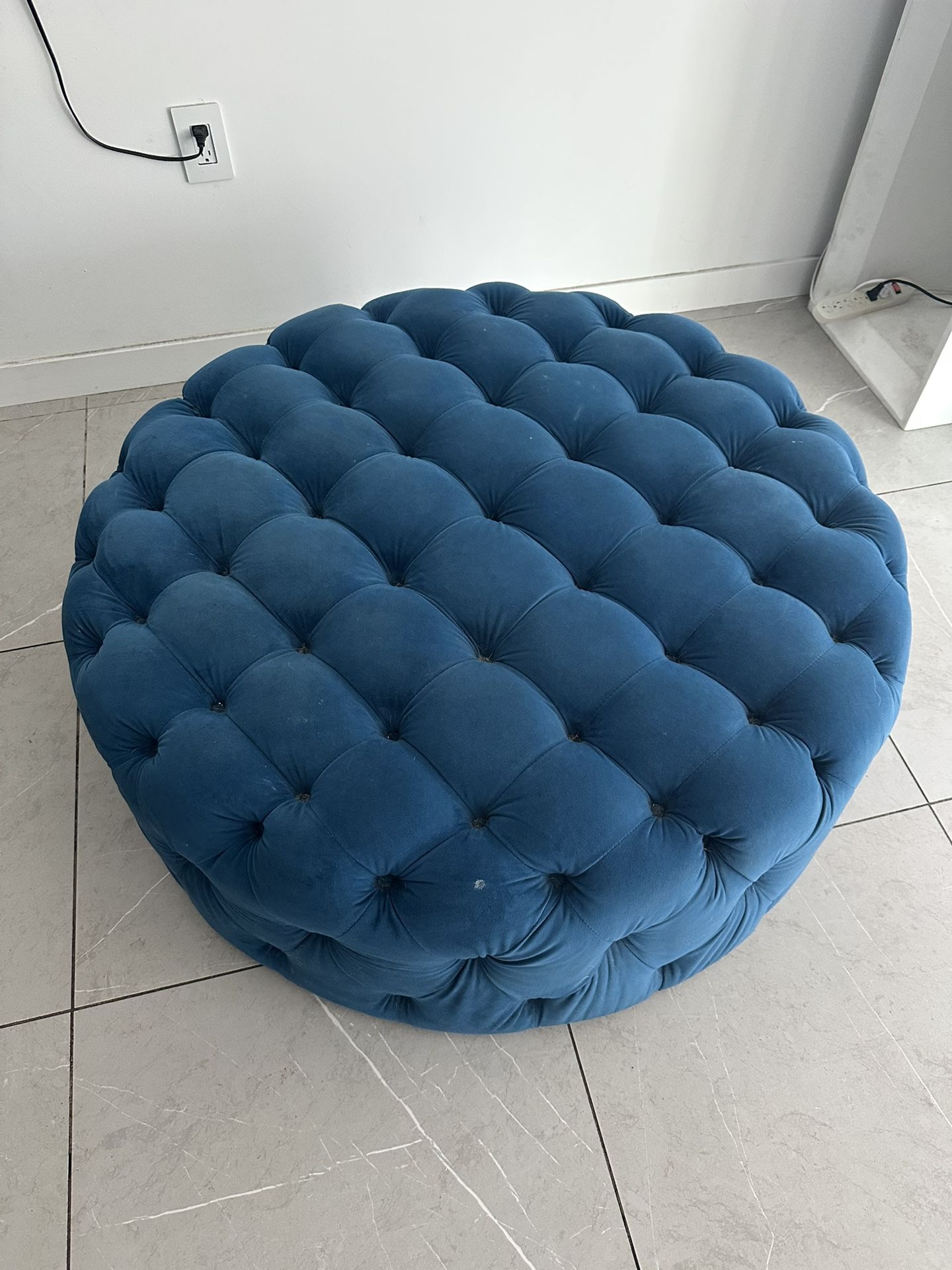 Living spaces blue velvet Ottoman
