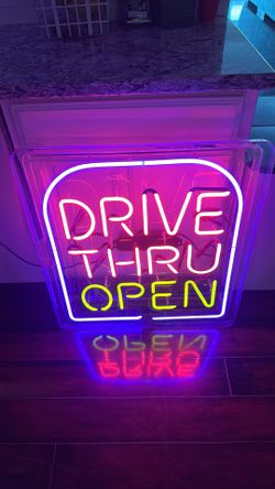 Vintage neon drive thru open sign