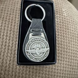 Indy 500 Indianapolis Motor Speedway Pewter Leather Keychain Car Racing