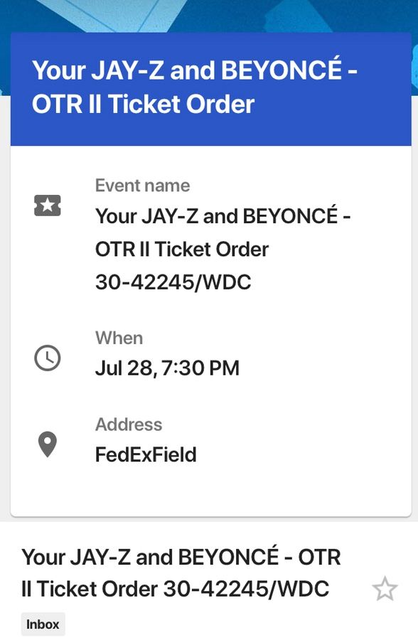 On The Run Tour Tickets Fedex Field Saturday July 28