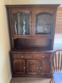 Wood Windsor china cabinet