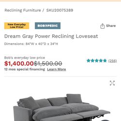 Dream Grey Power Reclining Sofa Loveseat Couch