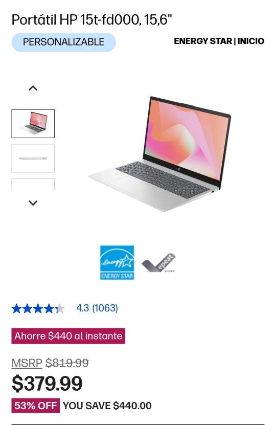 Portátil HP 15t-fd000, 15,6"